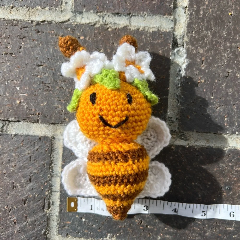 Hand Crocheted Flower Child Bumble Bee Stuffed Animal Plushie! - Picture 10 of 10